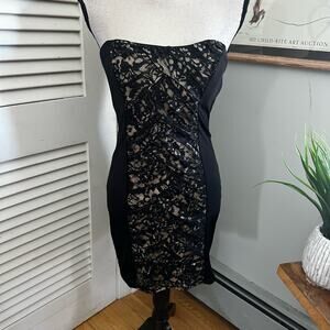 XOXO Womens Dress Medium Black Lace Bodycon Mini Cocktail Party Coquette Grunge